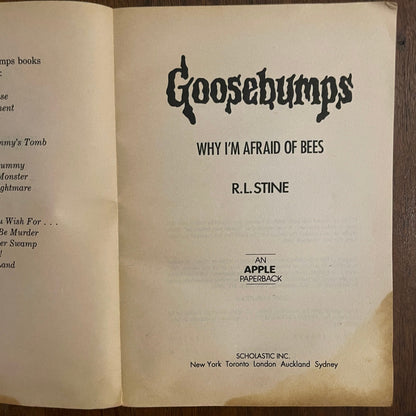 Goosebumps #17 ‘Why I am Afraid of Bees'; R.L. Stine, 1994 - 1E - reJUNKshop