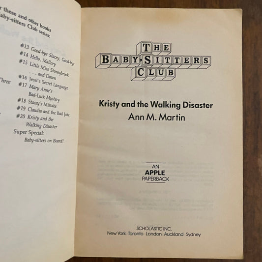 BSC #20 "Kristy and the Walking Disaster': Ann M. Martin, 1989 - reJUNKshop